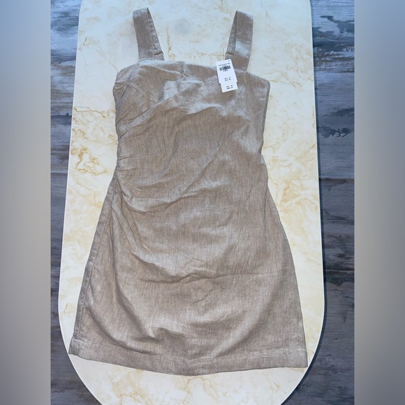NWT Abercrombie Beige Linen Blend Square-neck Mini Dress - Picture 8 of 15